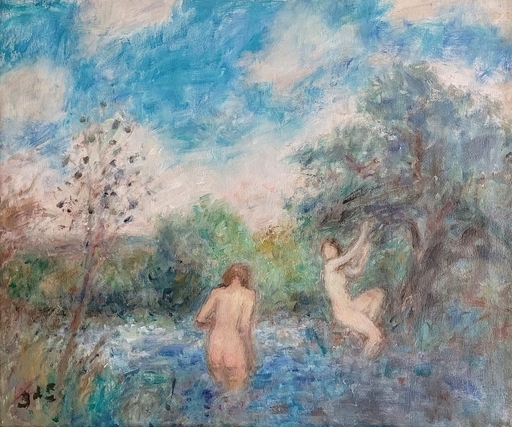 Georges D'ESPAGNAT - Painting - Les baigneuses