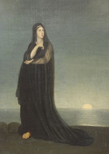Alexandre Gabriel DECAMPS - Peinture - Portrait of a lady in the moon light