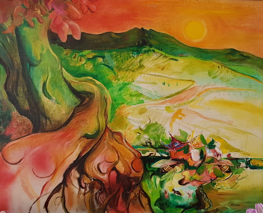 Enrico VISANI - Pittura - Bees at the sunset - Abeilles au couché du soleil