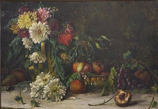 Giuseppe UVA - Painting - Natura morta con frutta e fiori