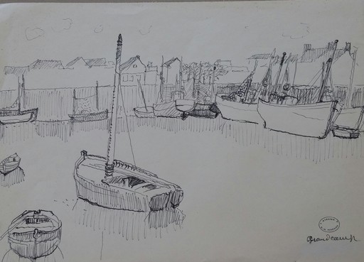 Robert Henri PINCHON - Disegno Acquarello - The Seine River