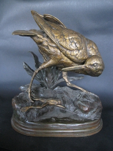Alfred DUBUCAND - Skulptur Volumen - Bécasse attrapant une grenouille