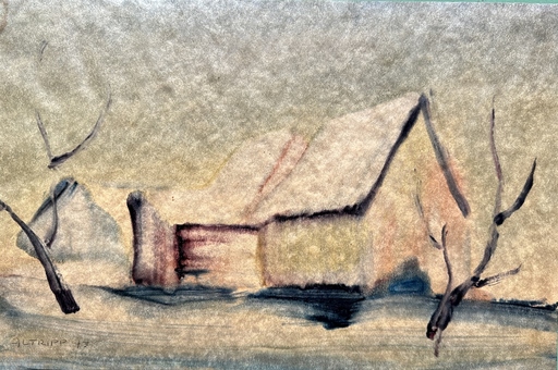 Alo ALTRIPP - Zeichnung Aquarell - Häuser im Schnee