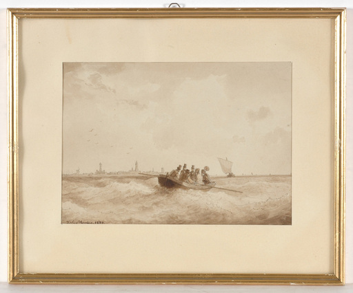 Hermann MEVIUS - Drawing-Watercolor - "Boat trip" drawing