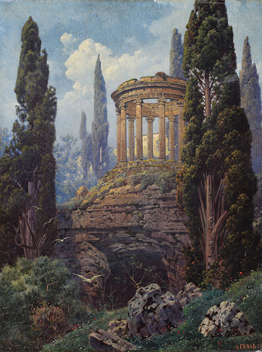 Ferdinand KNAB - Painting - Visione del tempio di Vesta di Villa D’Este a Tivoli