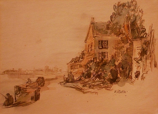 Walter SCHÖTTLER - Drawing-Watercolor - Partie an der Seine in Paris