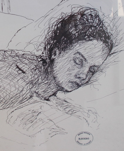 Edouard Joseph GOERG - Disegno Acquarello - Femme dormant