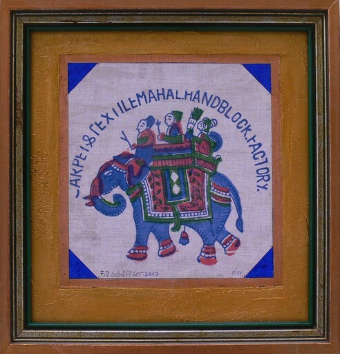 Franz Josef SCHÄFFLER - 绘画 - Indischer Elefant mit Mahaut u. Personen