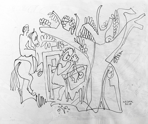 Béla KADAR - Drawing-Watercolor - “The horseman” (2nd side)