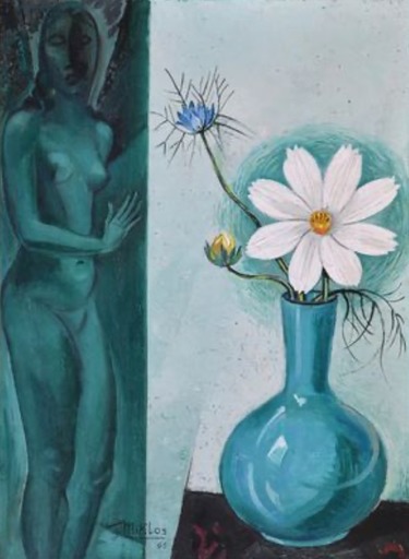 古斯塔夫·米克罗斯 - 绘画 - Madame Miklos et vase de fleurs
