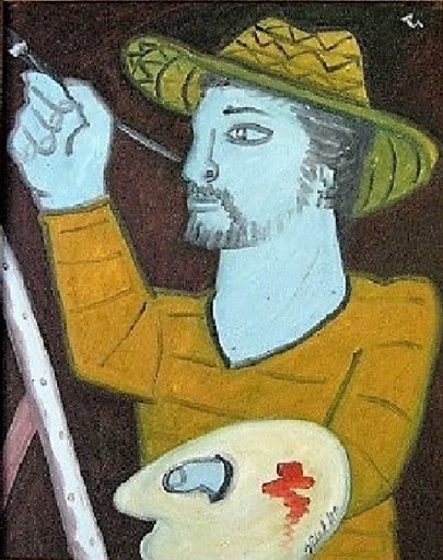 Francisco VIDAL - Peinture - Self port on yellow