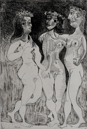 Pablo PICASSO - Grabado - The Three Graces Crowned with Flowers 