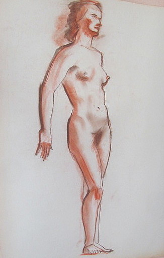 Paul MECHLEN - Drawing-Watercolor - Akt stehende Frau. 