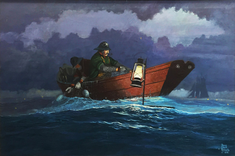 Bruce Elliot ROBERTS - Gemälde - Setting The Gill Net Lanterns