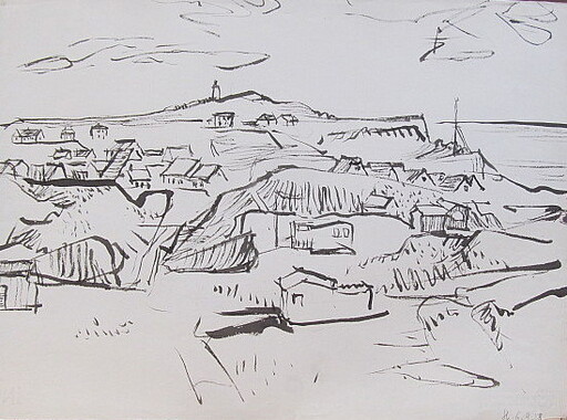 Erich HARTMANN - Drawing-Watercolor - #19777: Dorf am Meer. 