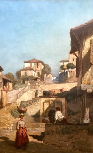 Léon Victor DAGUZAN - Gemälde -  Euskal Herria – Pays Basque - Iturrialde –à la fontaine