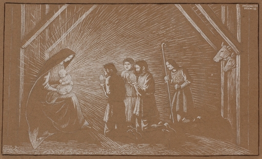 Friedrich KÖNIG - Disegno Acquarello - "Adoration of the Shepherds", ca. 1920, drawing