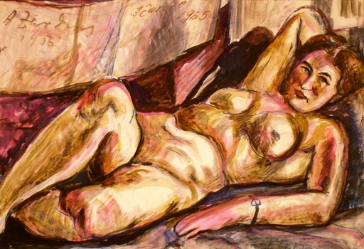 Adolfs ZARDINS - Drawing-Watercolor - Sleeping naked girl