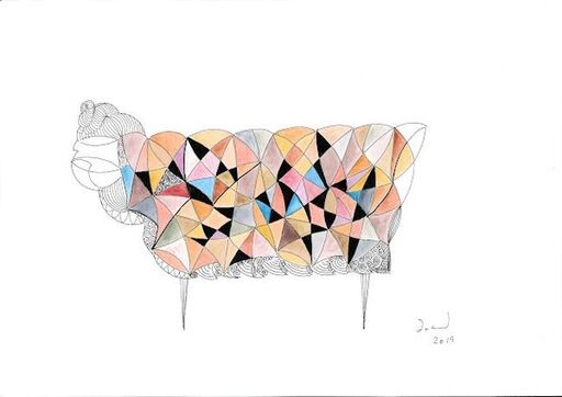 Arnaud DROMIGNY - Dibujo Acuarela - Mouton dessiné