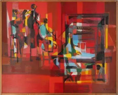 New Orleans Jazz Band On Red Background By Marcel Mouly Buy Art Online Artprice