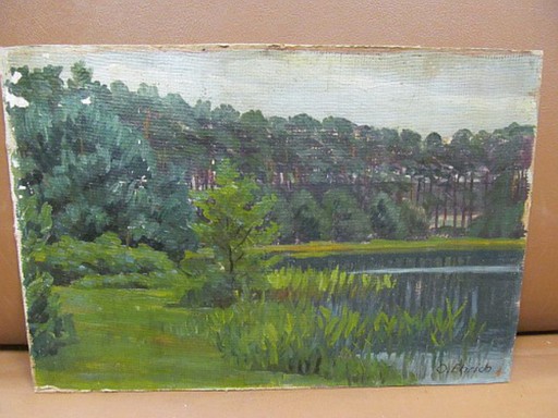 Otto EHRICH - Gemälde - Waldsee mit baumbestandenem Ufer