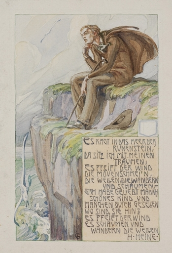 Franz GRUSS - Dibujo Acuarela - "Illustration to Heinrich Heine", ca 1920 