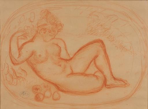 Aristide MAILLOL - Drawing-Watercolor - Nu allongé aux fruits