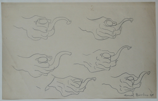 Marcel BURTIN - Drawing-Watercolor -  ETUDES DE MAIN A LA PIPE