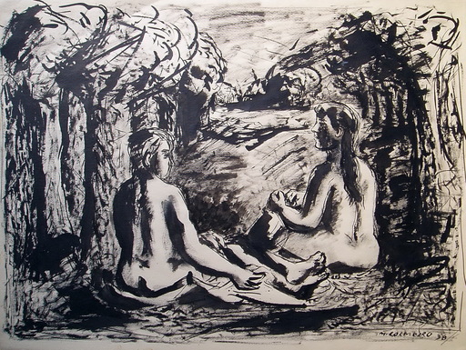Manuel COLMEIRO - Disegno Acquarello - mujeres charlando