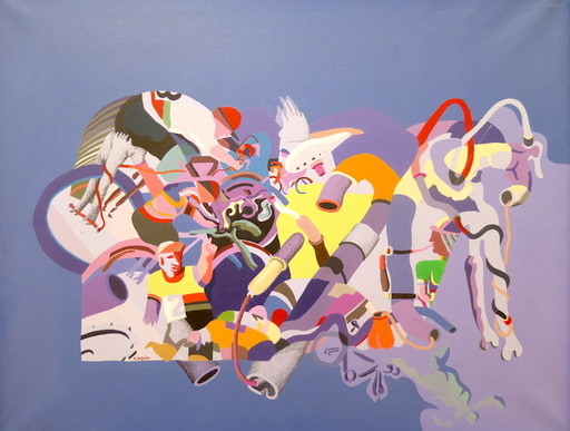 Jacques CINQUIN - Painting - Le milieu cycliste