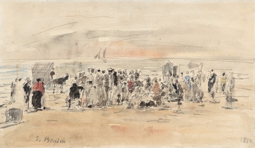 Eugène BOUDIN - Drawing-Watercolor - Plage de Trouville