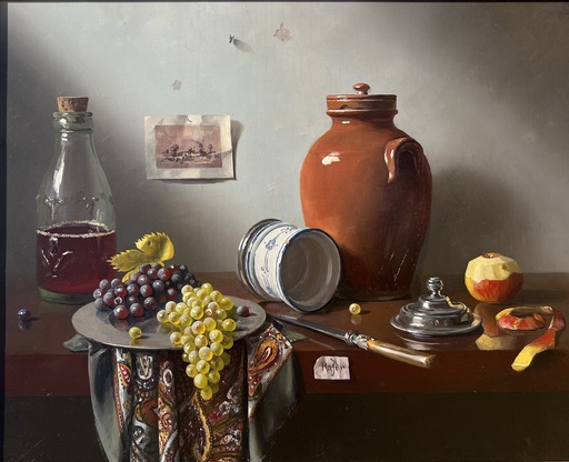 Pierre RASER - Gemälde - Raisin blanc , noir et pomme pelée 
