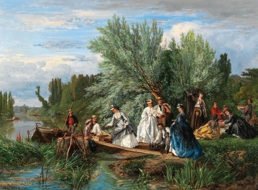 Alexandre René VÉRON - 绘画 - Picknick am Fluß