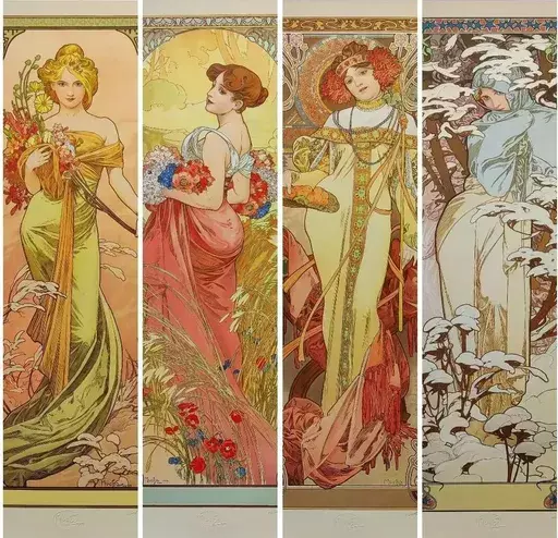 Alphonse MUCHA - Grabado - The Seasons, Set of 4