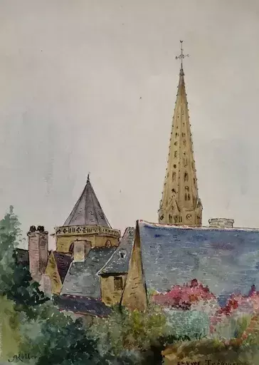 Alfred KELLER - Zeichnung Aquarell - Trèguier - Saint Yves - Cotes d'Armor
