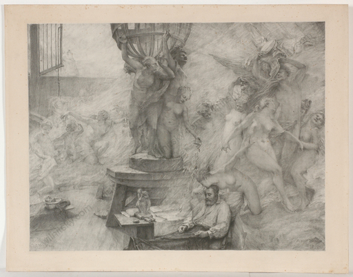 Albert MAIGNAN - Pittura - "Artist's Dream", large lithograph, 1892
