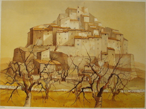Guy SÉRADOUR - Estampe-Multiple - Village de Haute Provence,1984.