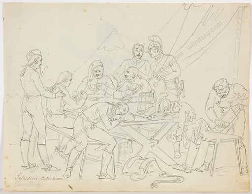 Vincenz Georg KININGER - Disegno Acquarello - "In Austrian military camp", ink drawing, 1809