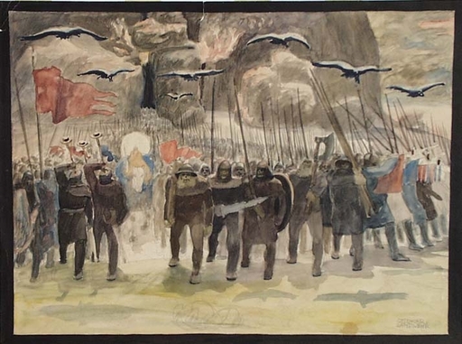 Ottokar VON LANDWEHR-PRAGENAU - Dibujo Acuarela - "Allegory of War" by Ottokar von Landwehr-Pragenau, ca 1925 