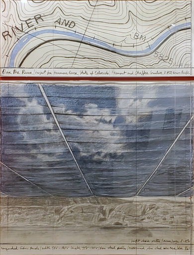 CHRISTO - Drawing-Watercolor - Over the River, project for the Arkansa River,State of Color