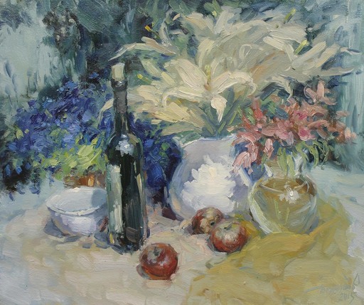 Yuriy DEMIYANOV - Peinture - Still Life with Lilies