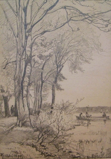 Johannes Theobald RIEFESELL - Disegno Acquarello - Partie an der Alster