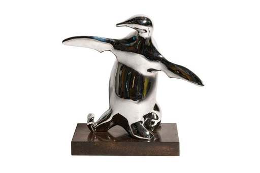 Bernard CONFORTI - Skulptur Volumen - Bernard Conforti, Penguin Sculpture, Chromed Metal, Signed, 
