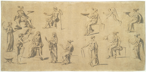 Jacques Louis DAVID - Drawing-Watercolor - Frise de personnages à l'antique