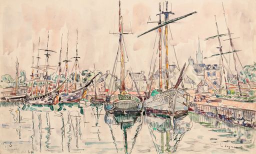 Paul SIGNAC - Drawing-Watercolor - Paimpol. Goélettes au port.