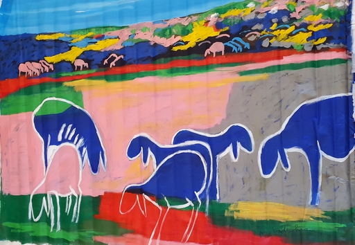 Menashe KADISHMAN - Pittura - Landscape with Sheeps