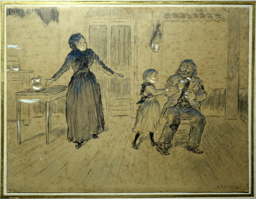 Jean-François RAFFAELLI - Drawing-Watercolor - "SCENE FAMILIALE"