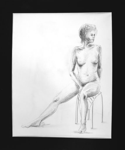 Annie MALARME - Drawing-Watercolor - femme assise au tabouret