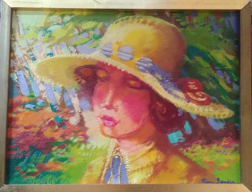 Pierre BAUDIN - Painting - Comme un toboggan (ou "Le chapeau jaune")