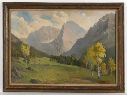 Ivo SALIGER - Pittura - "Austrian Alpine landscape" large oil painting